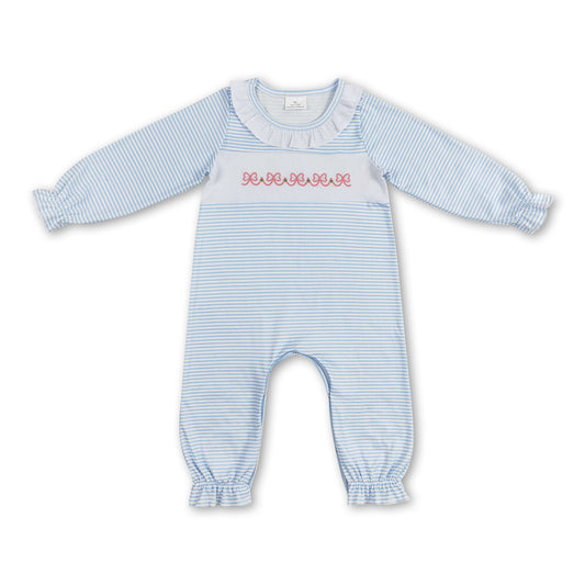 Long sleeves stripe bow baby girls fall romper ship from US