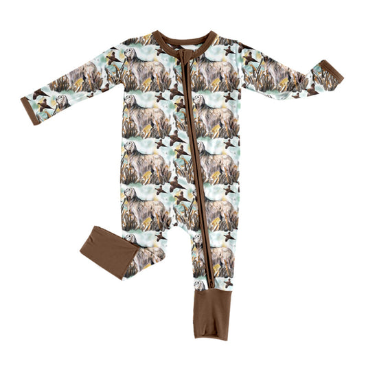 Long sleeves brown duck dog baby kids zipper romper