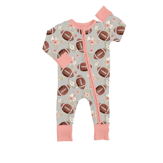 Long sleeves floral football baby girls zipper romper