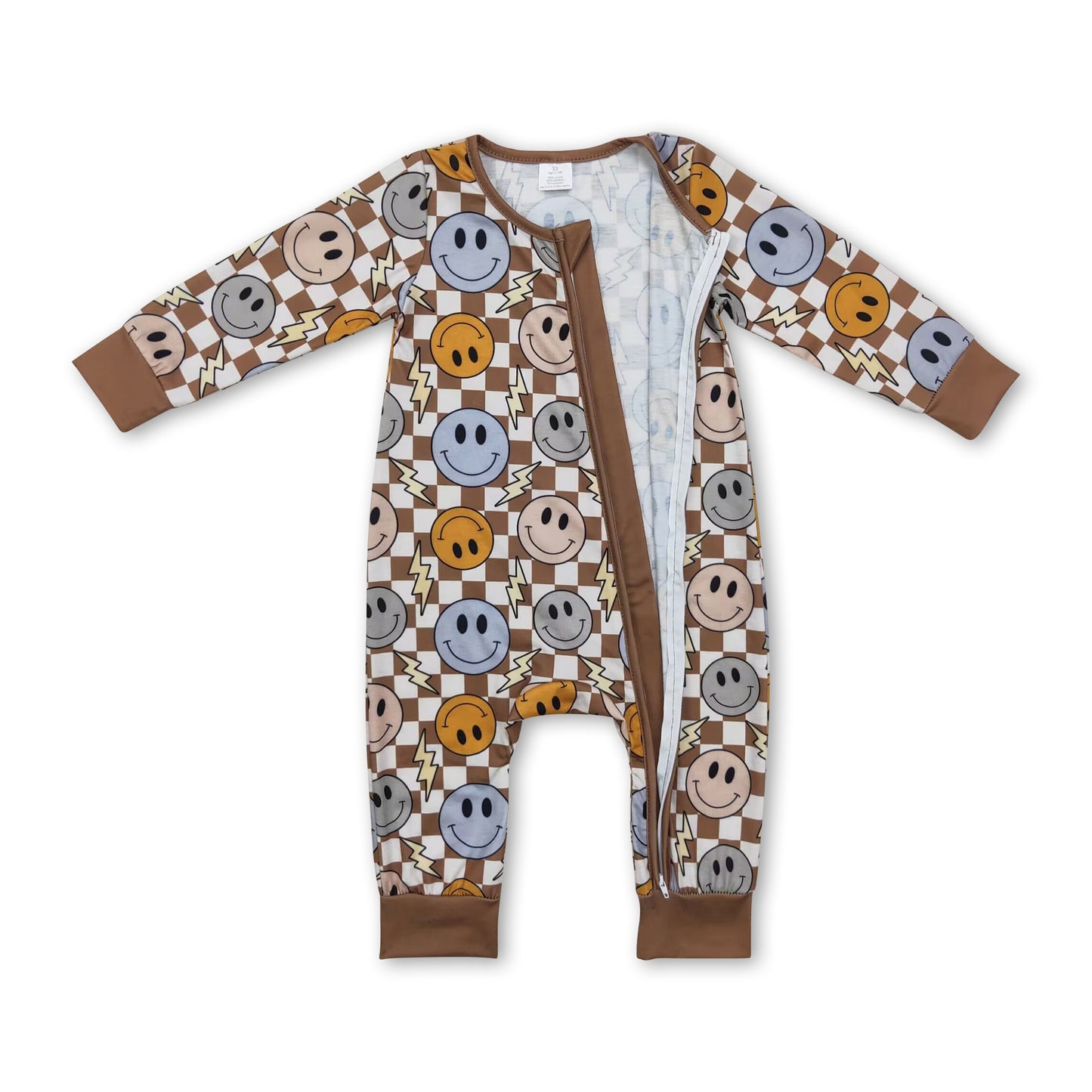 Long sleeves smile plaid baby kids zipper romper