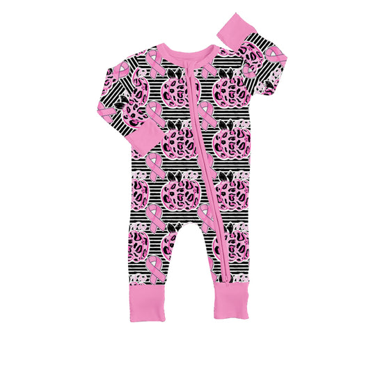 Leopard pumpkin in October we wear pink baby zipper romper
