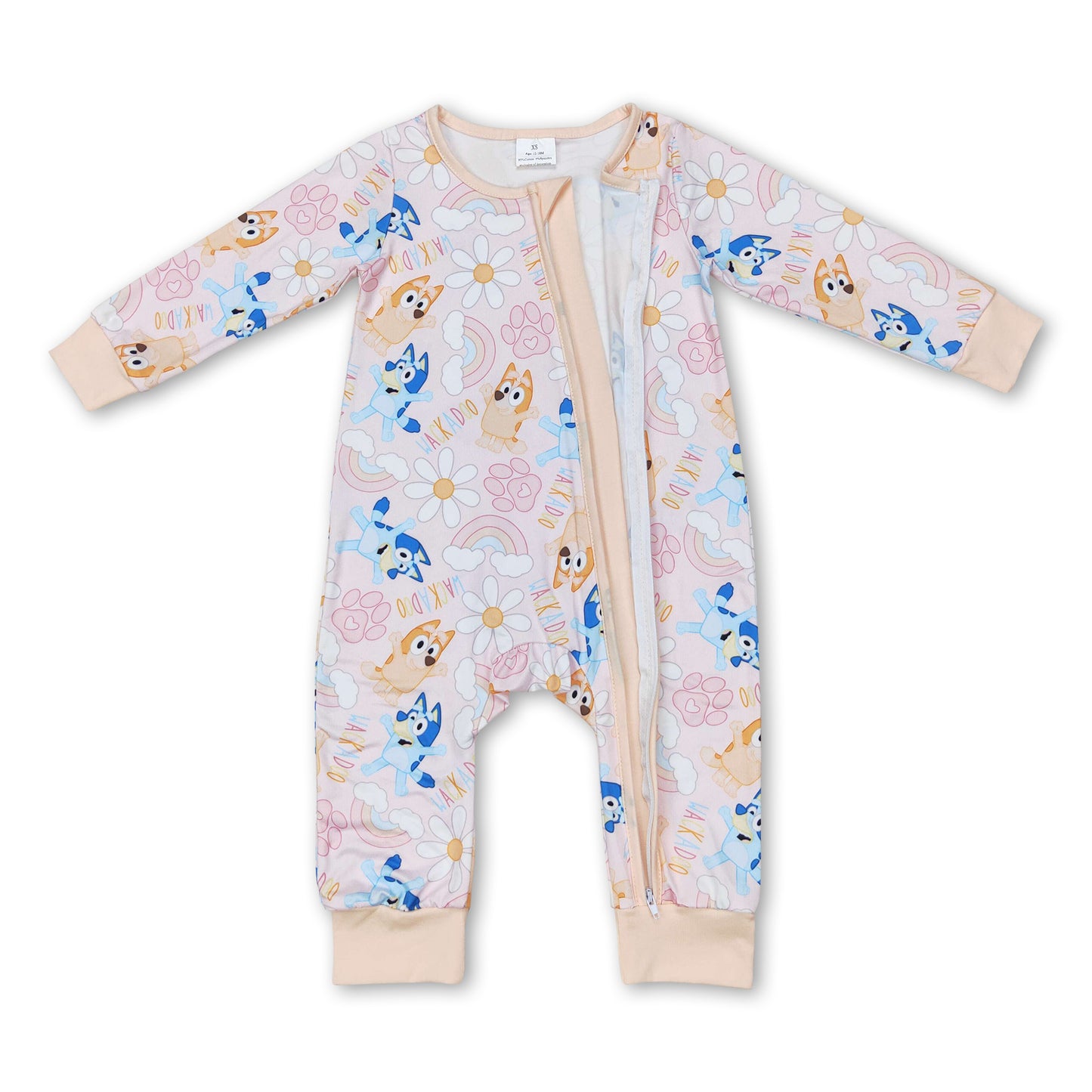 Long sleeves rainbow dog floral baby girls zipper romper