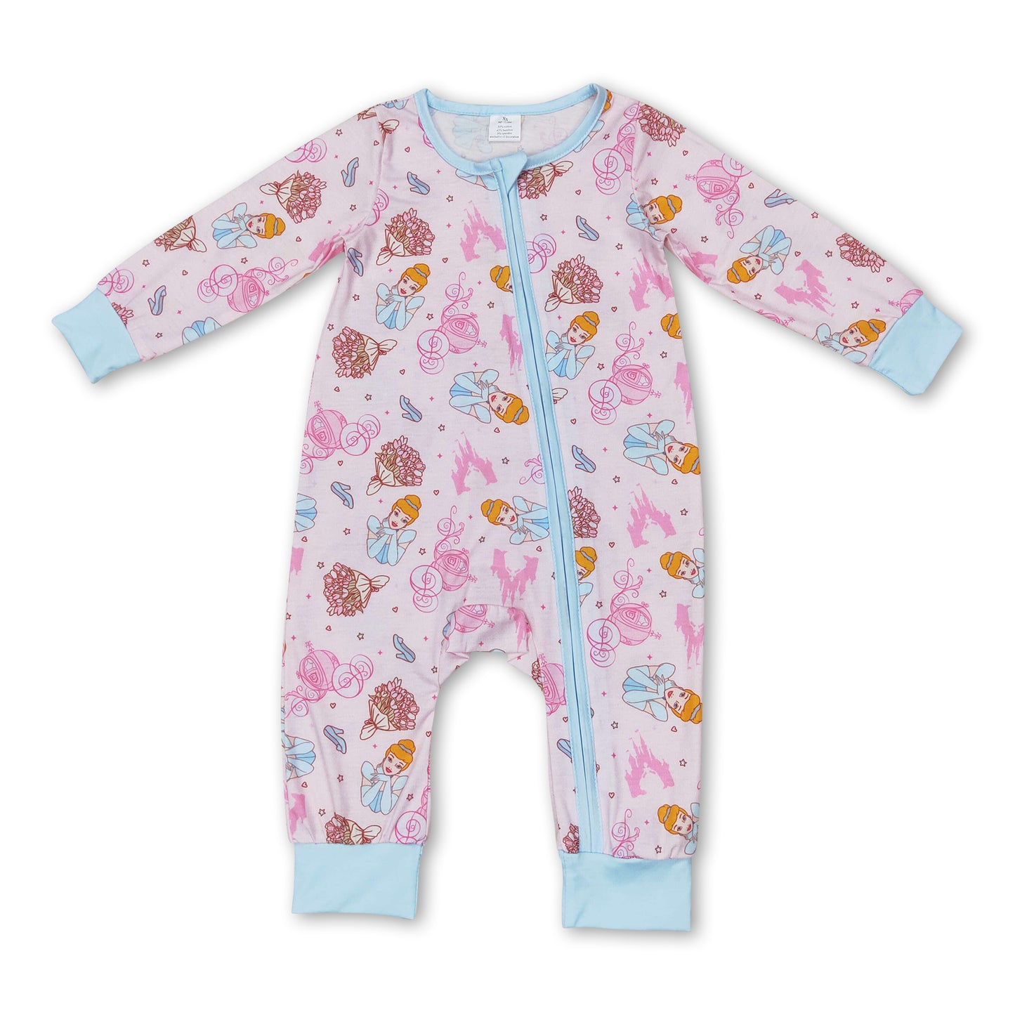 Long sleeves princess castle carriage baby zipper romper