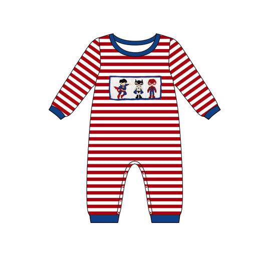 Long sleeves red stripe spider baby boy romper