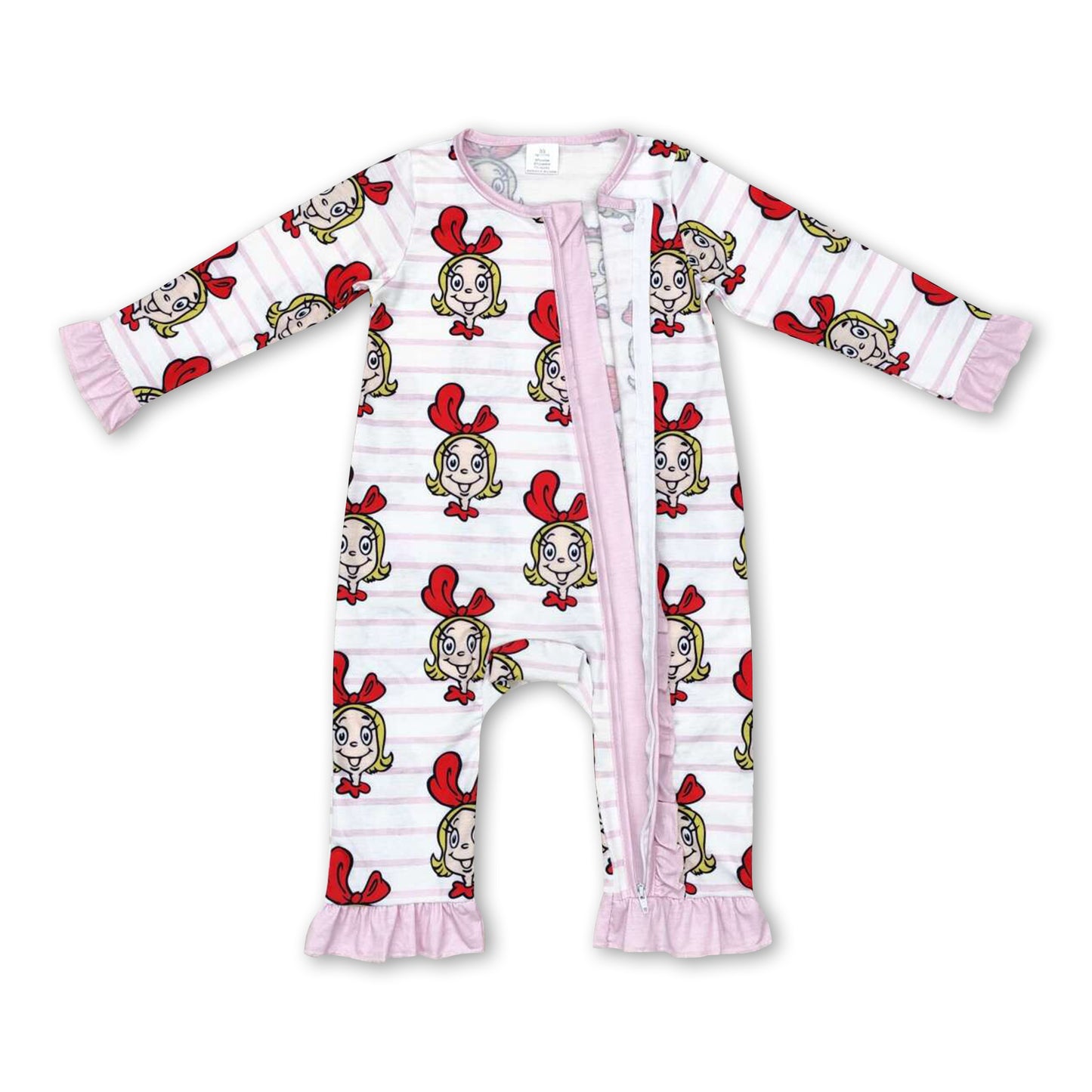 Pink stripe long sleeves baby girls Christmas zipper romper