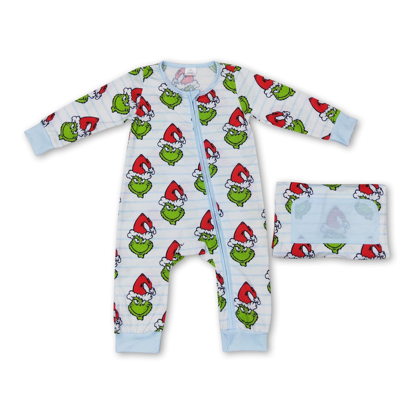 Stripe green face baby boy Christmas zipper romper