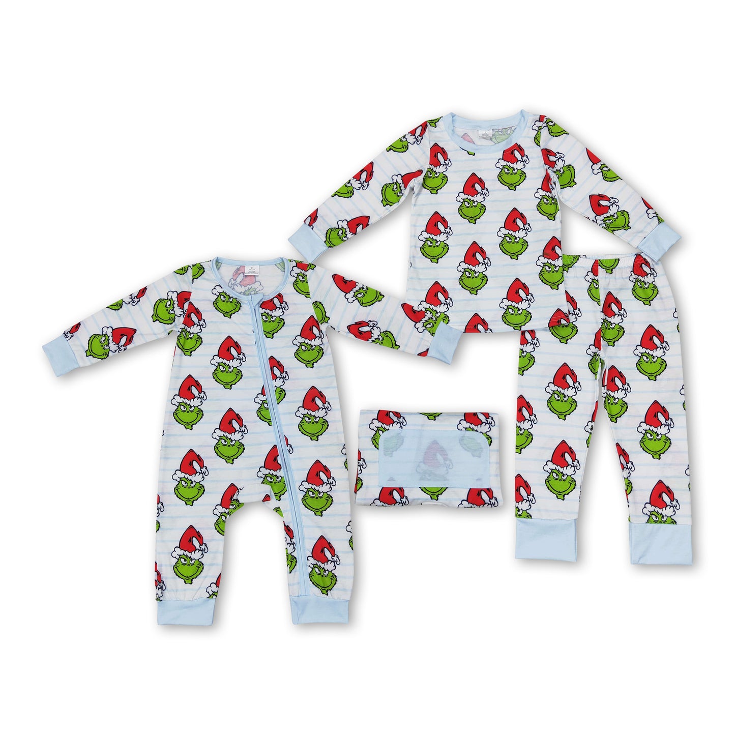 Stripe green face baby boy Christmas zipper romper