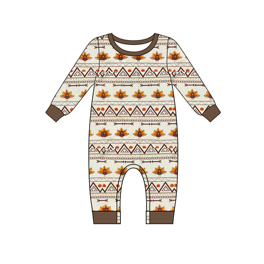 Long sleeves turkey pumpkin baby boy Thanksgiving romper