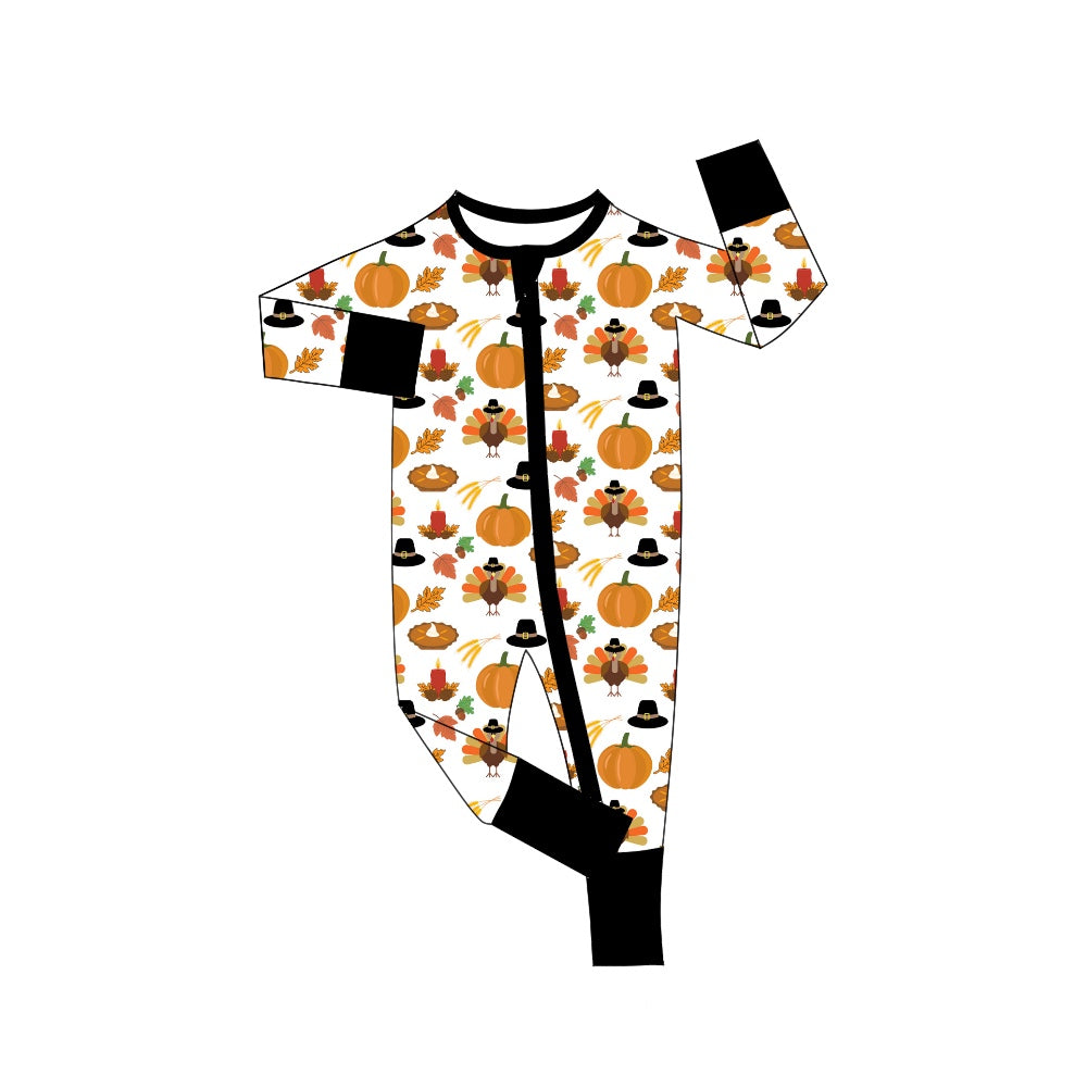 Turkey pumpkin baby Thanksgiving zipper romper