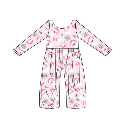 Pink santa gift baby girls Christmas jumpsuit