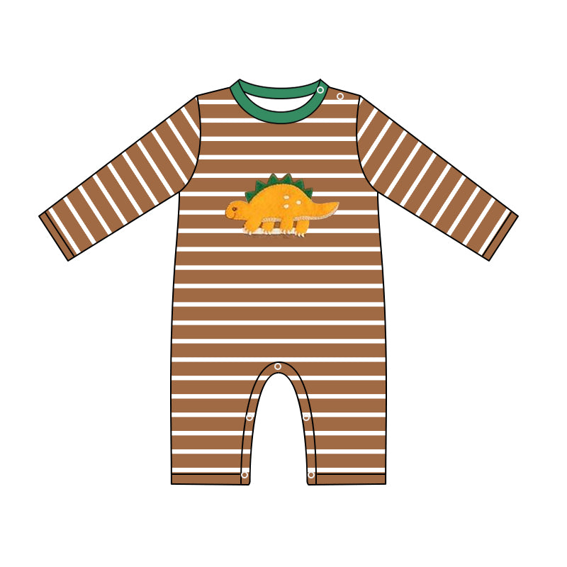 Long sleeves stripe brown dinosaur baby boy romper