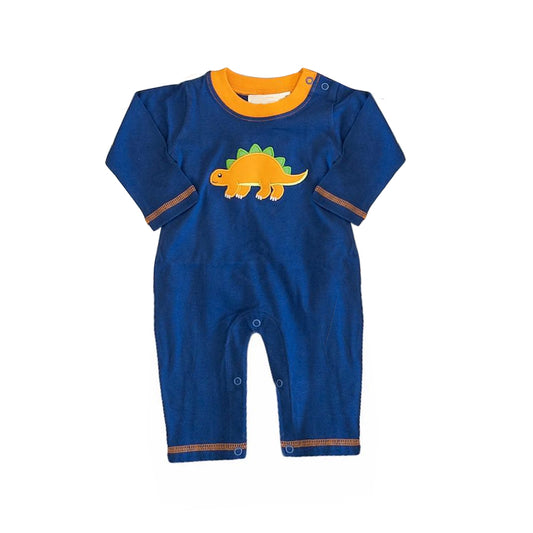 Long sleeves blue dinosaur baby boy romper