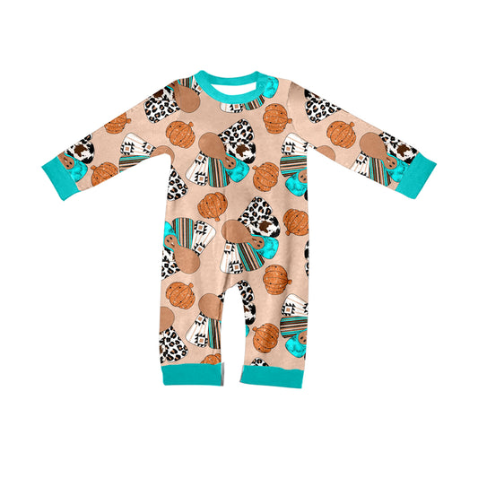 Long sleeves leopard turkey pumpkin baby Thanksgiving romper