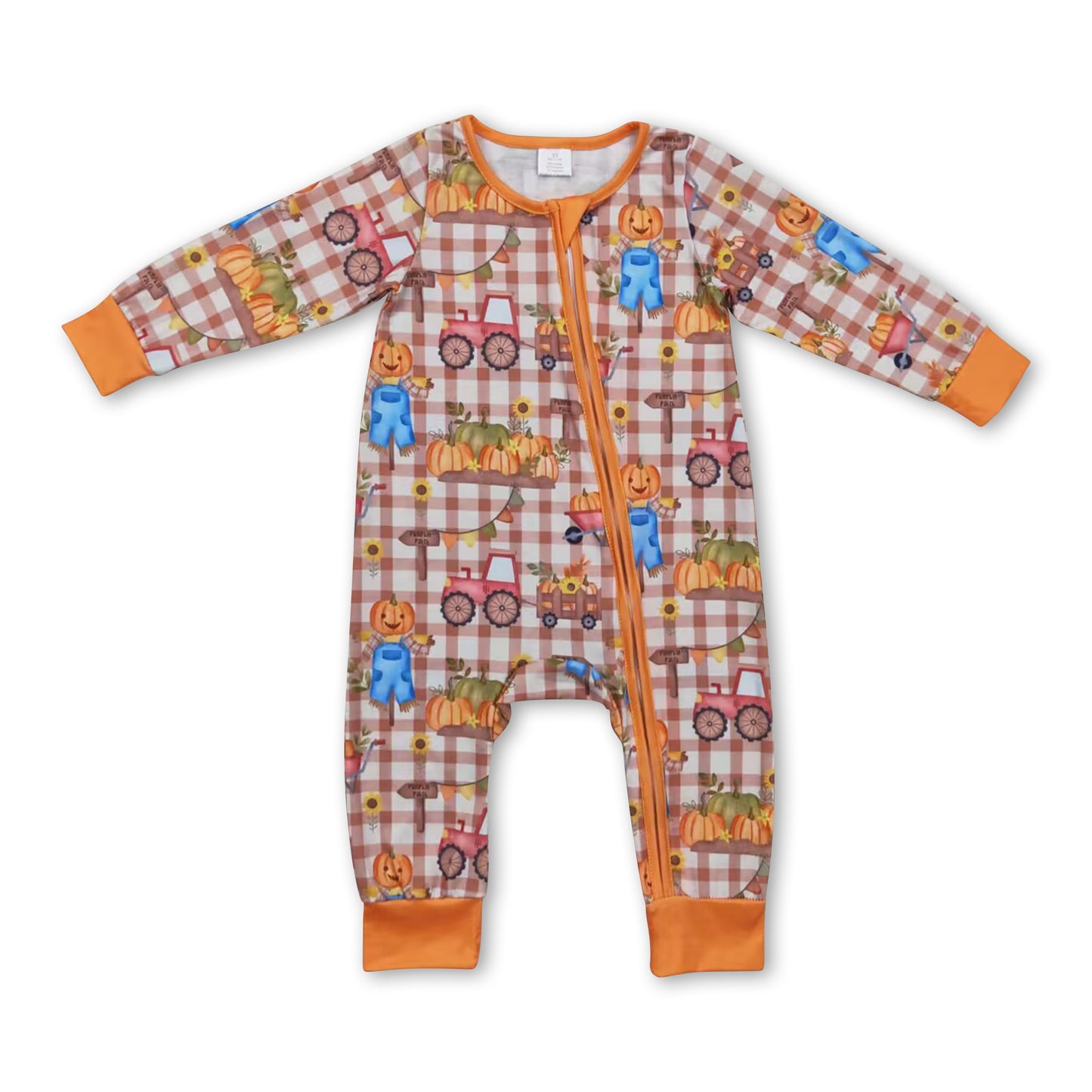 Pumpkin scarecrow baby girls fall zipper romper