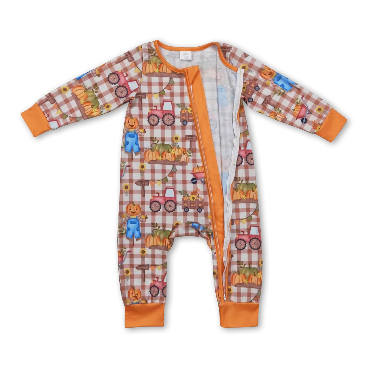 Pumpkin scarecrow baby girls fall zipper romper