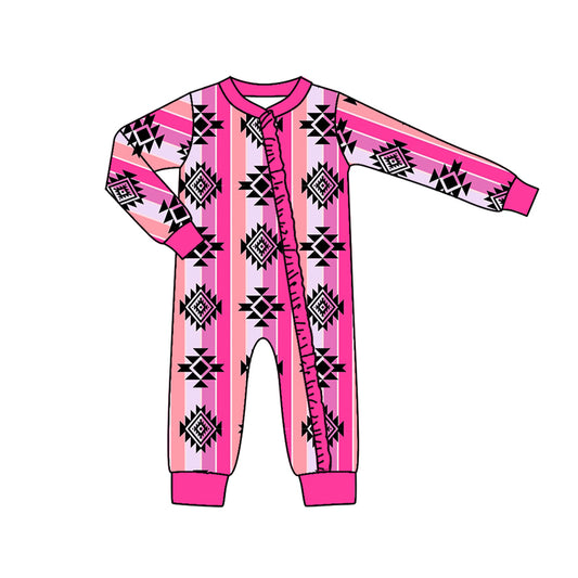 Long sleeves stripe aztec baby girls zipper romper