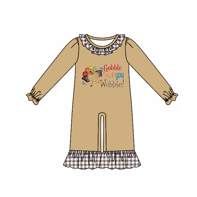 Gobble til you wobble turkey baby girls Thanksgiving romper