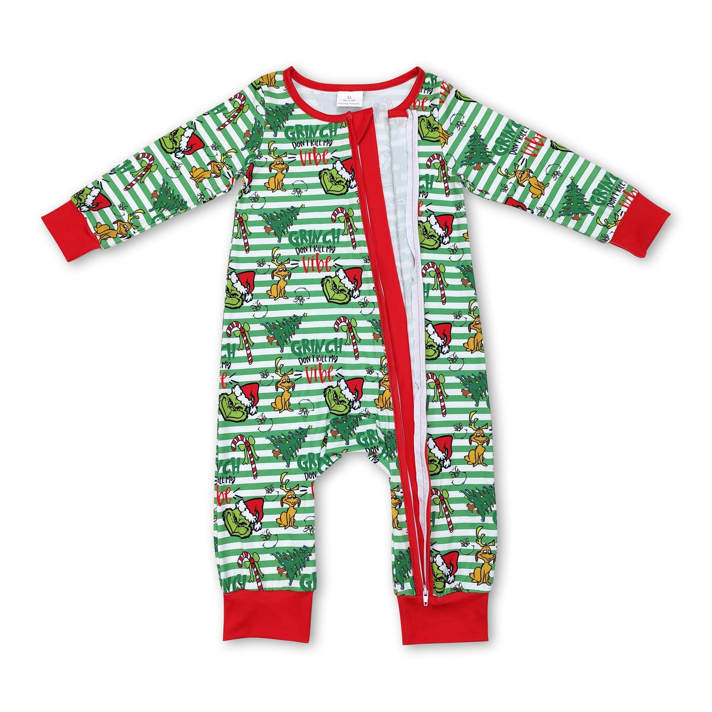 Stripe green face baby boys Christmas zipper romper