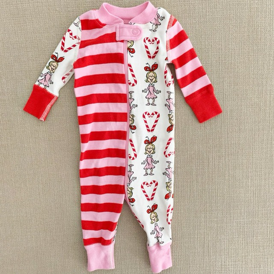 Long sleeves candy cane heart baby girls Christmas romper