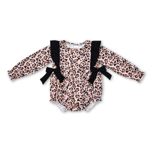 Long sleeves leopard bow baby girls fall romper