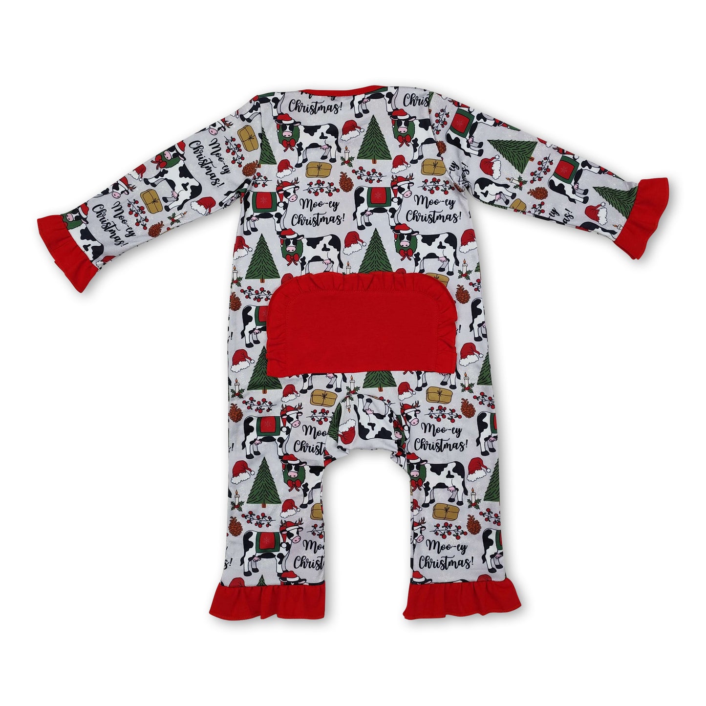 Long sleeves Christmas tree cows baby girls zipper romper