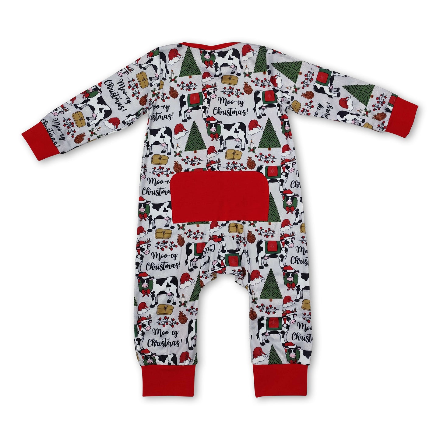 Long sleeves Christmas tree cows baby boys zipper romper