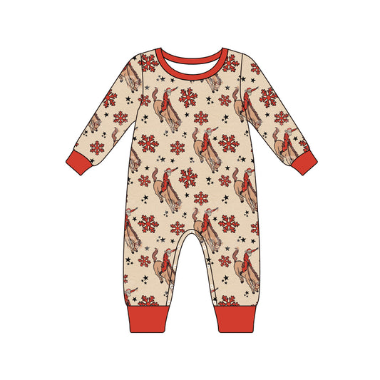 Long sleeves santa rodeo baby boy Christmas romper