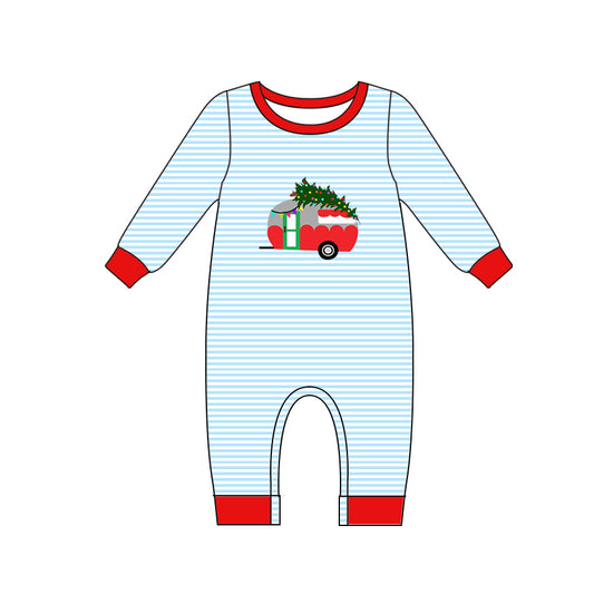 Stripe Christmas tree camping baby boy romper