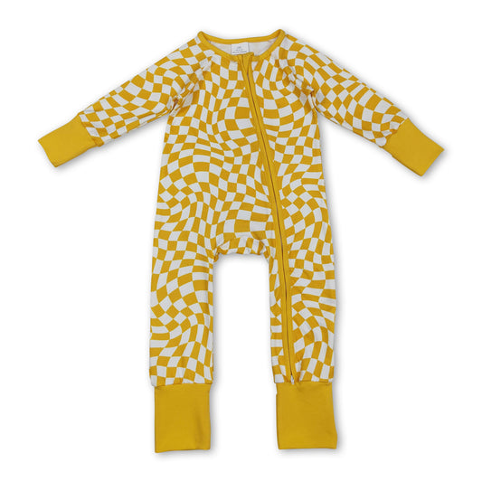 Long sleeves yellow plaid baby kids zipper sleeper
