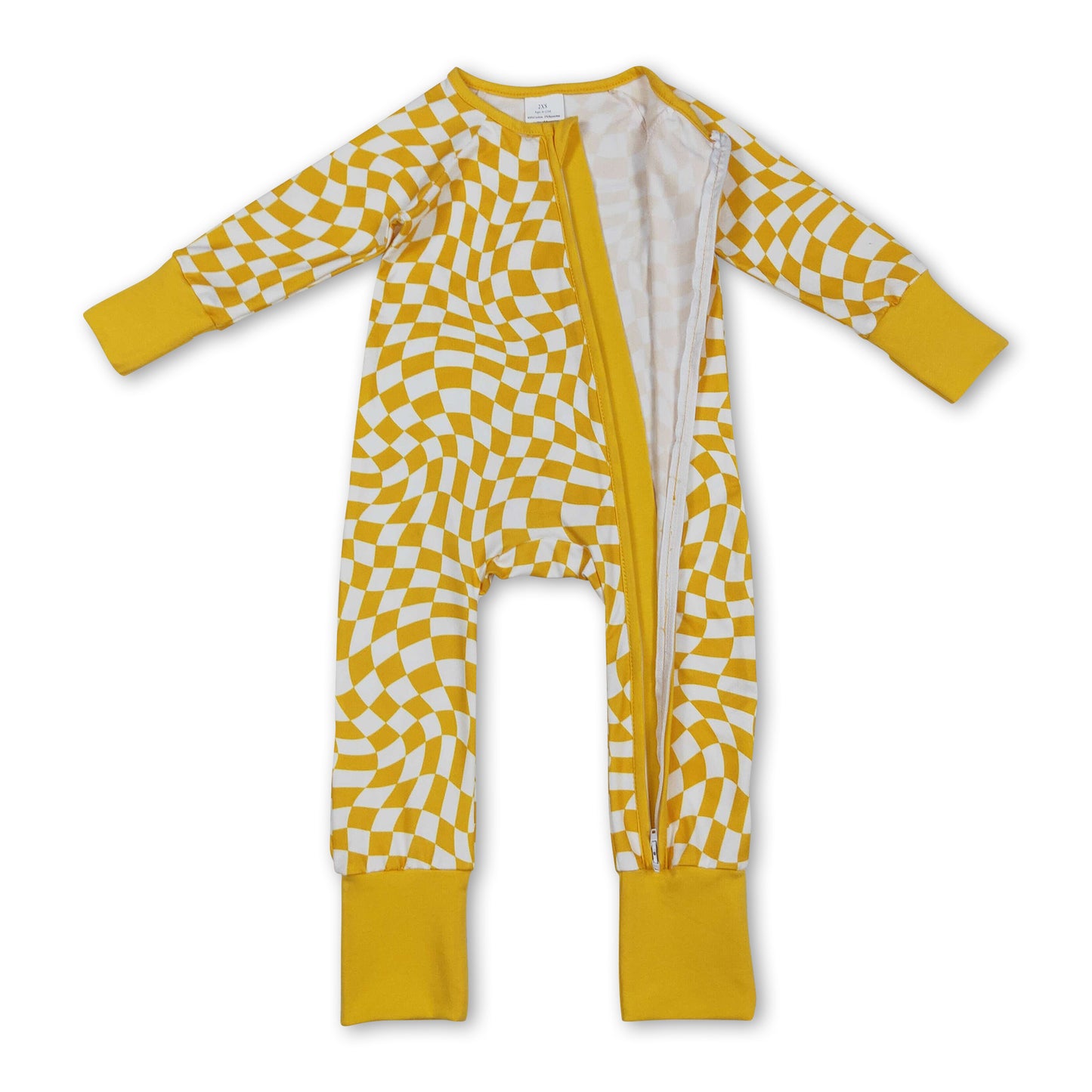 Long sleeves yellow plaid baby kids zipper sleeper