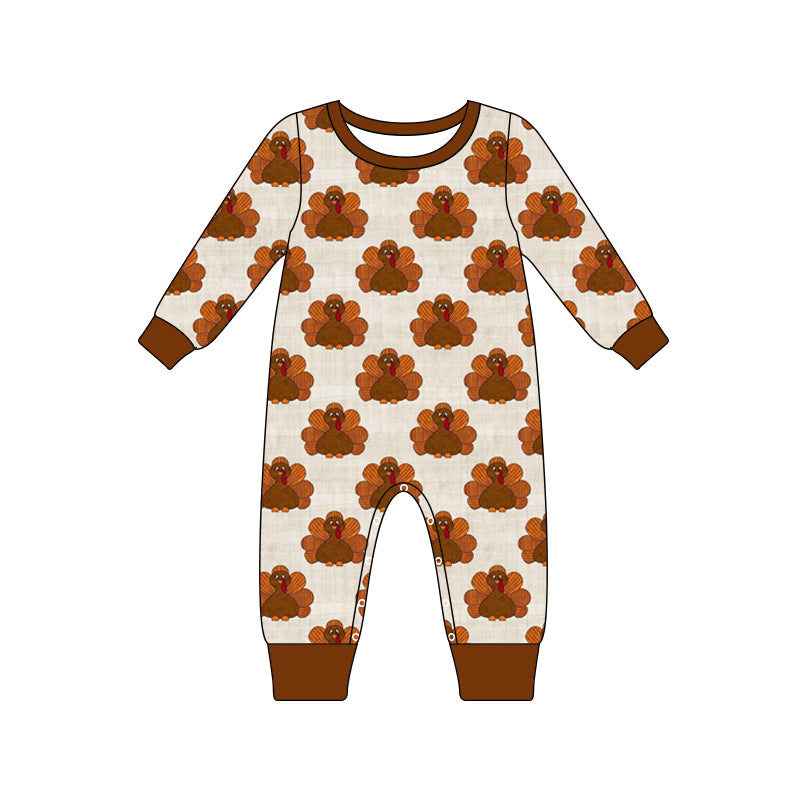 Long sleeves turkey baby Thanksgiving zipper romper