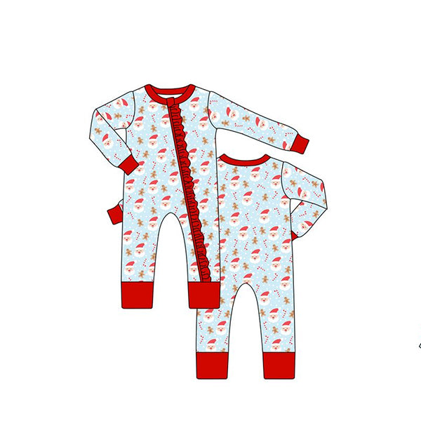 Santa candy cane baby girls zipper Christmas romper