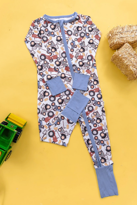 Long sleeves tractor baby boy zipper romper