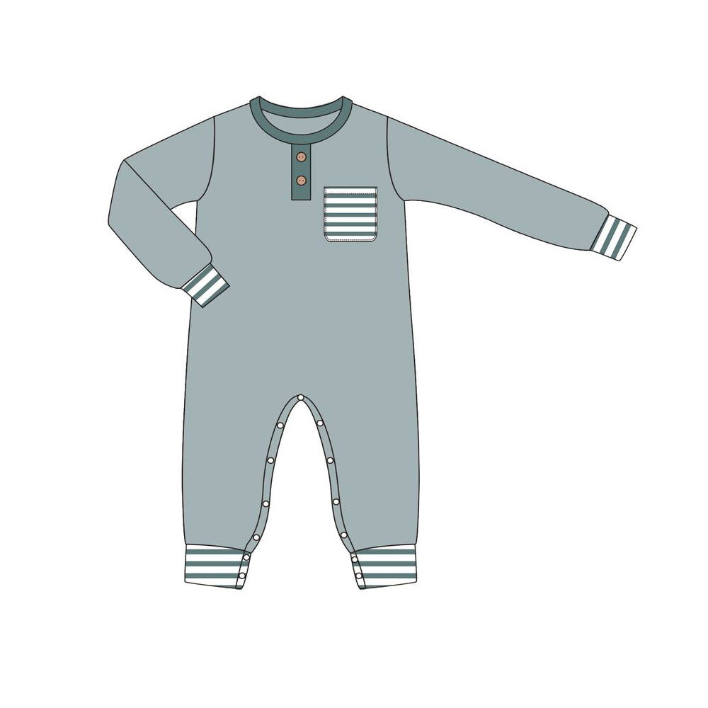 Long sleeves stripe pocket baby boy romper