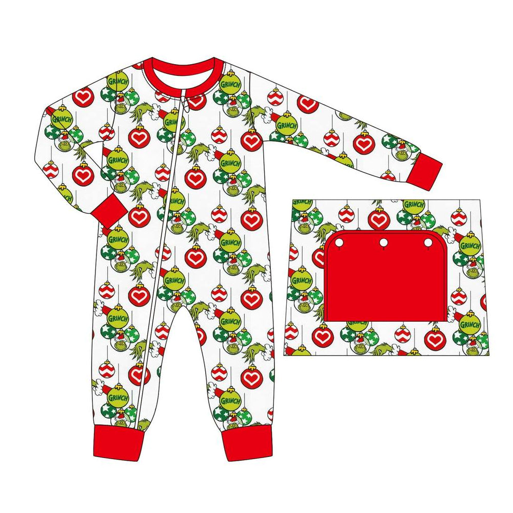 Bell green face baby boy zipper Christmas romper