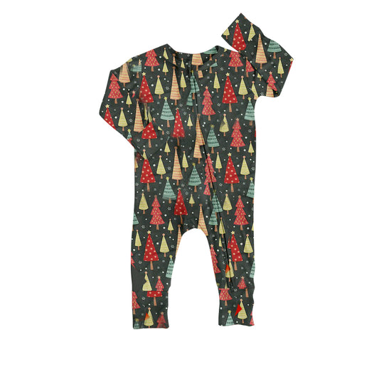 Green Christmas tree baby kids zipper romper