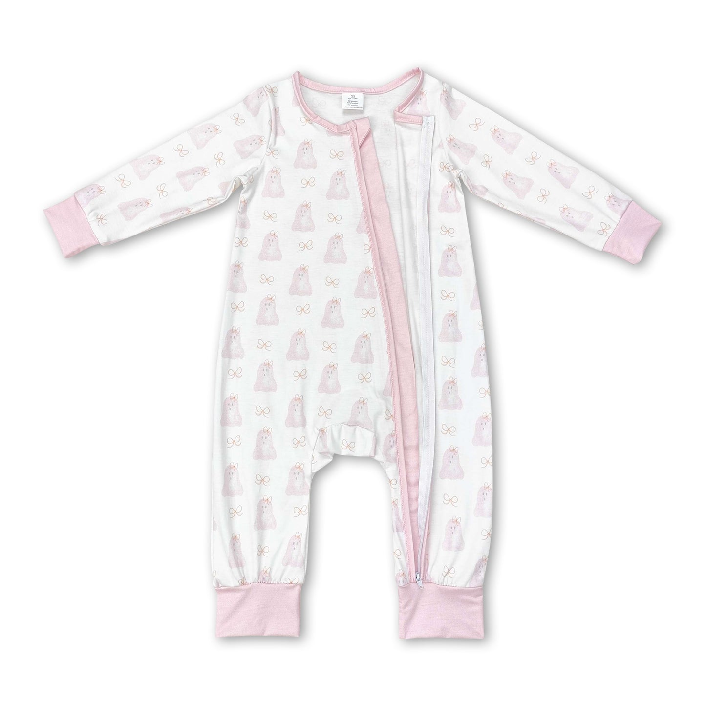 Pink long sleeves dog baby girls zipper romper