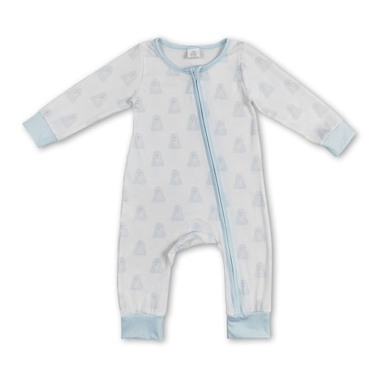 Light blue long sleeves dog baby boys zipper romper