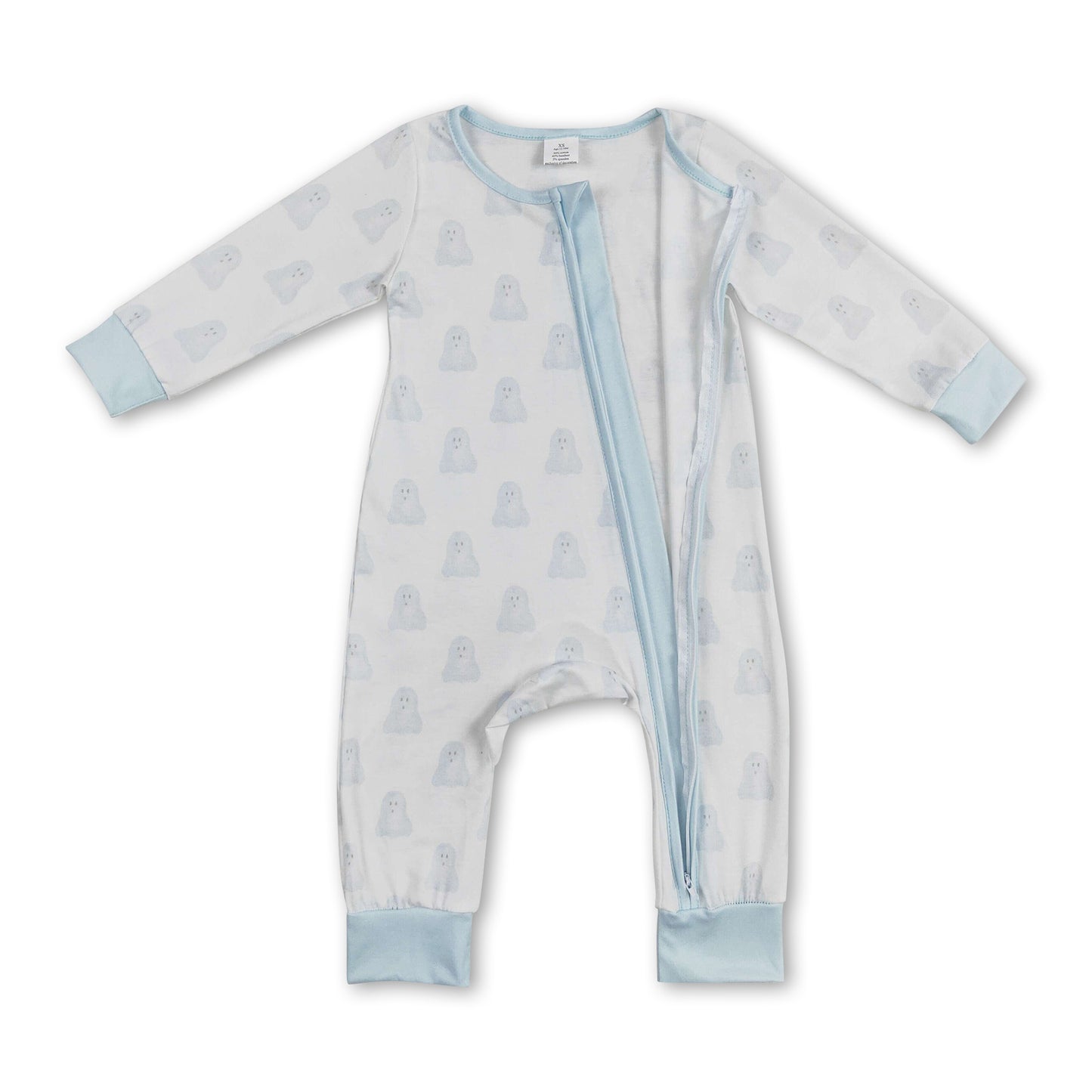 Light blue long sleeves dog baby boys zipper romper