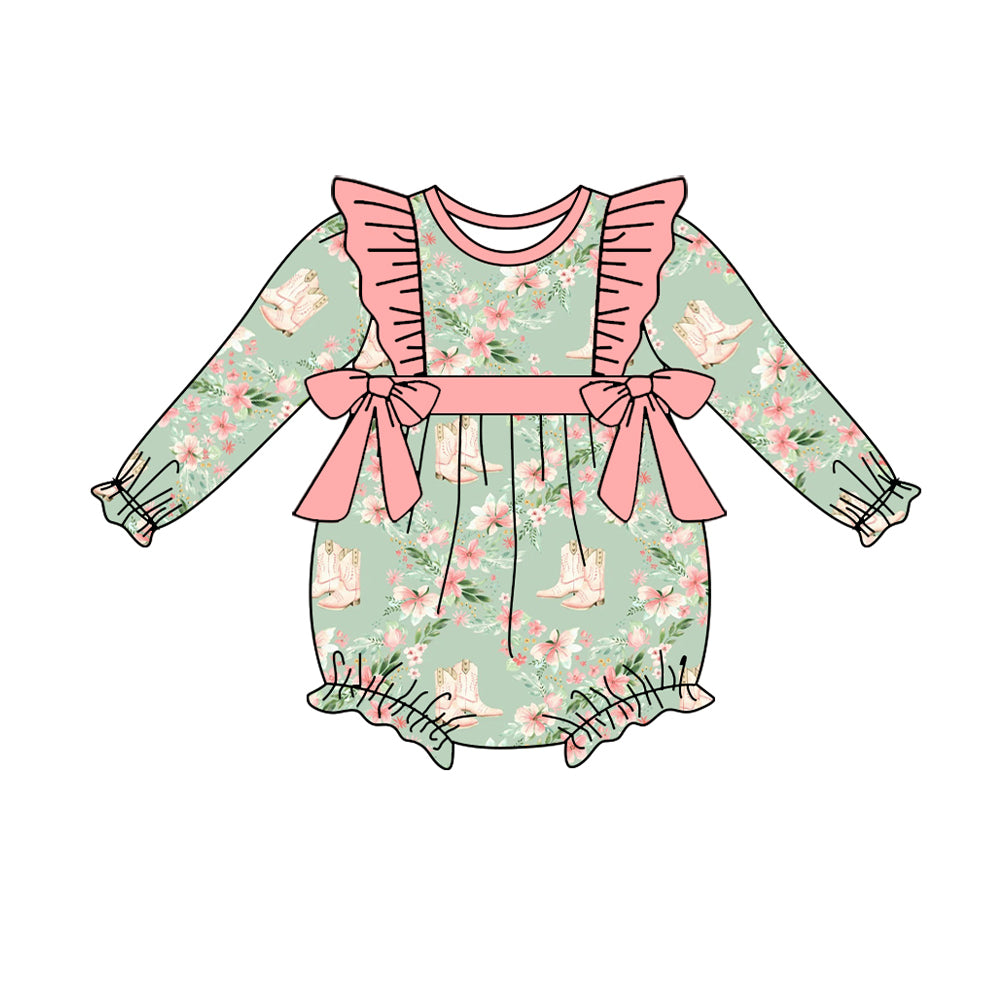 Long sleeves floral boots baby girls romper