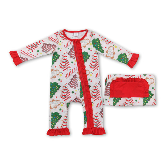 Christmas tree cake gingerbread baby girls zipper romper