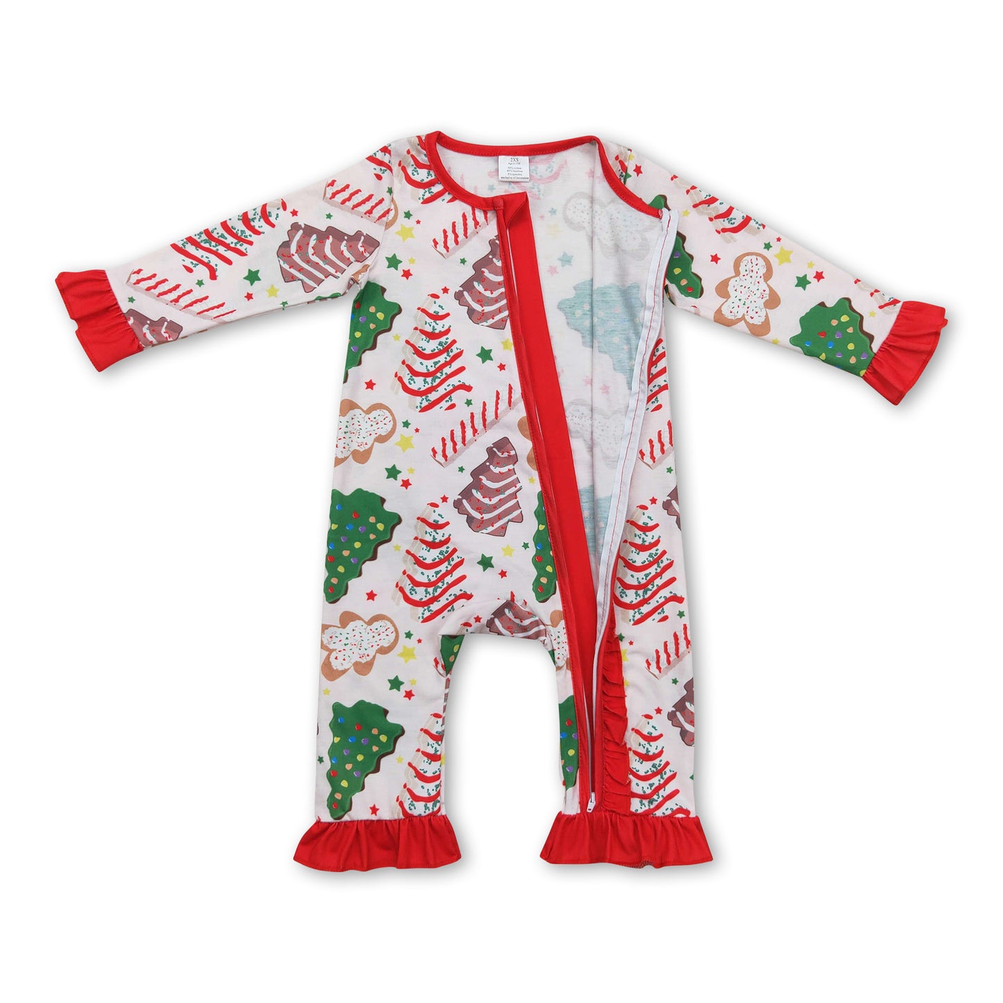 Christmas tree cake gingerbread baby girls zipper romper