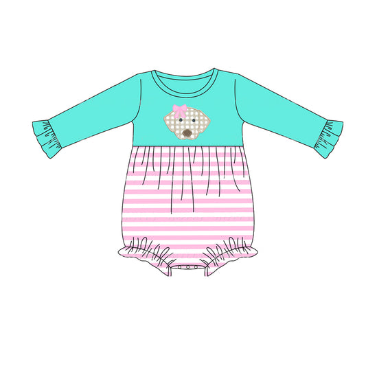 Long sleeves dog stripe baby girls romper