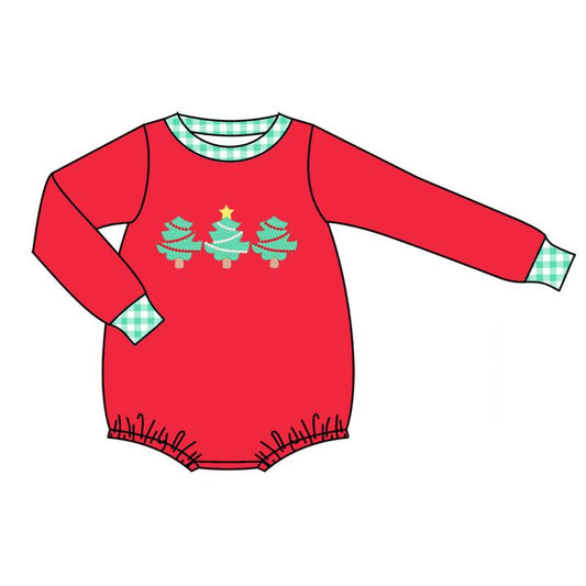 Red long sleeves Christmas tree baby boys romper