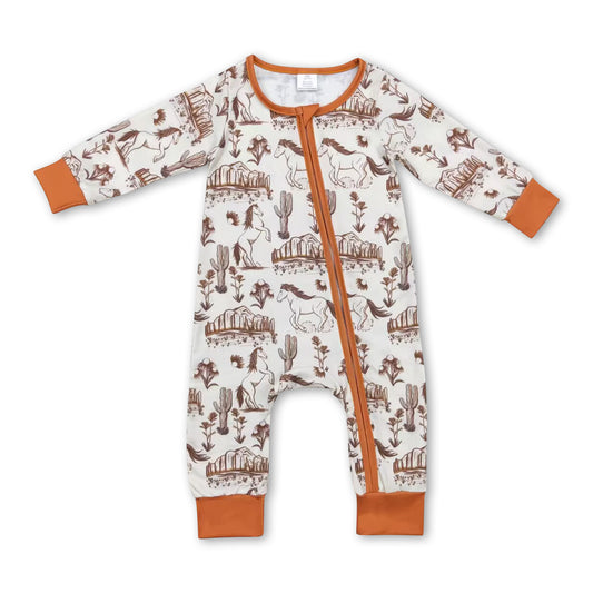 Long sleeves horse cactus baby kids western zipper romper ship from US