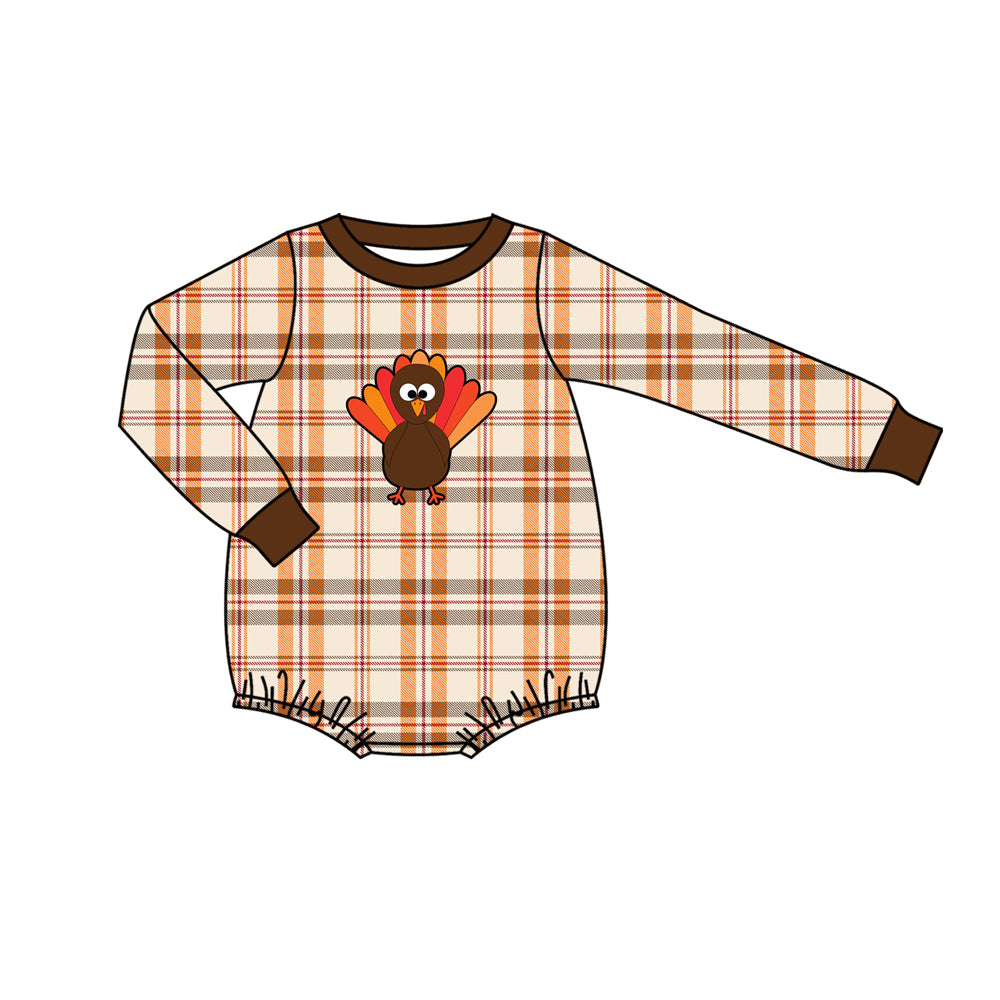 Long sleeves plaid turkey baby boys Thanksgiving romper