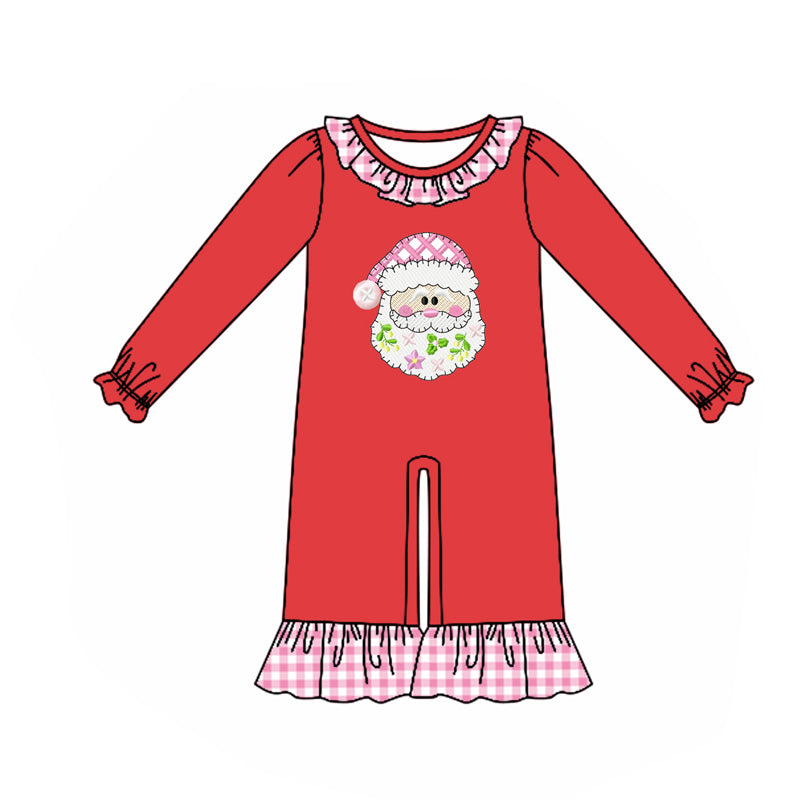 Long sleeves santa ruffle baby girls Christmas romper