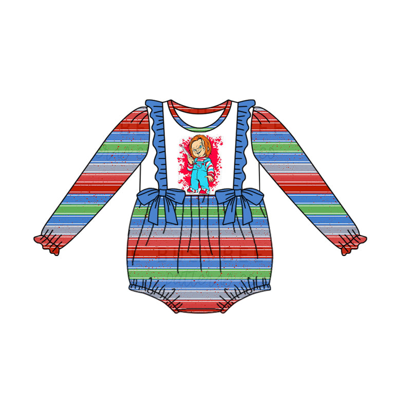 Blue red stripe play baby girls Halloween romper