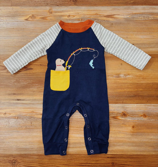 Long sleeves dog fishing pocket baby boy romper