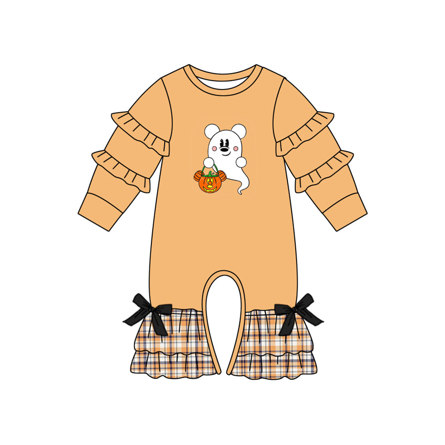 Ghost pumpkin ruffle baby girls Halloween romper